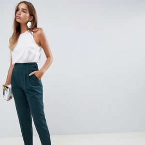 ASOS High Waisted Tapered Pants in Wine